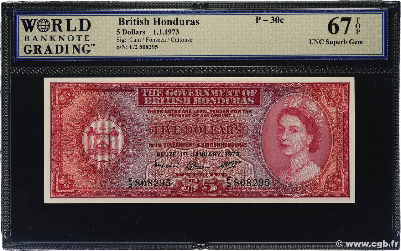 5 Dollars HONDURAS BRITANNIQUE  1973 P.30c NEUF