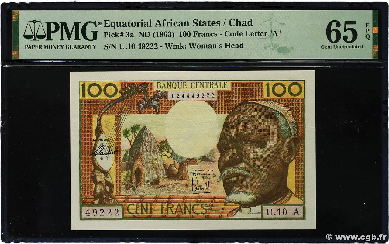 100 Francs type 1962A TCHAD  1963 A.273a NEUF