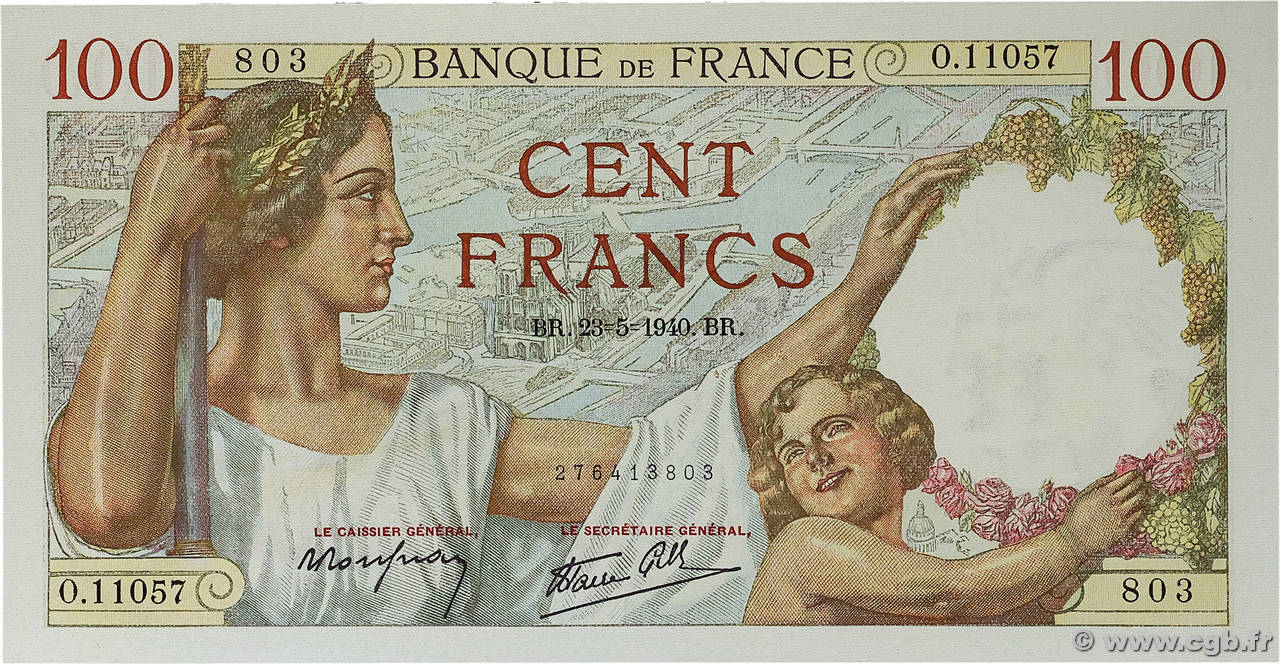 100 Francs SULLY FRANCE  1940 F.26.30 pr.NEUF