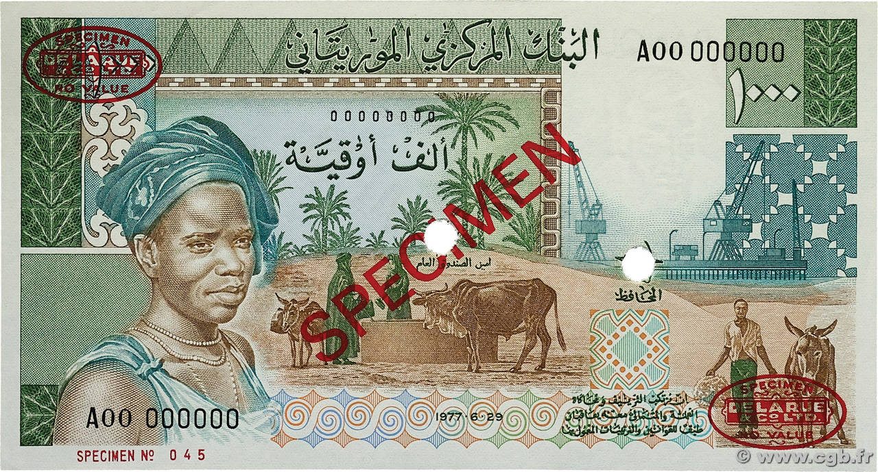 1000 Ouguiya Spécimen MAURITANIEN  1977 P.03Cs fST+