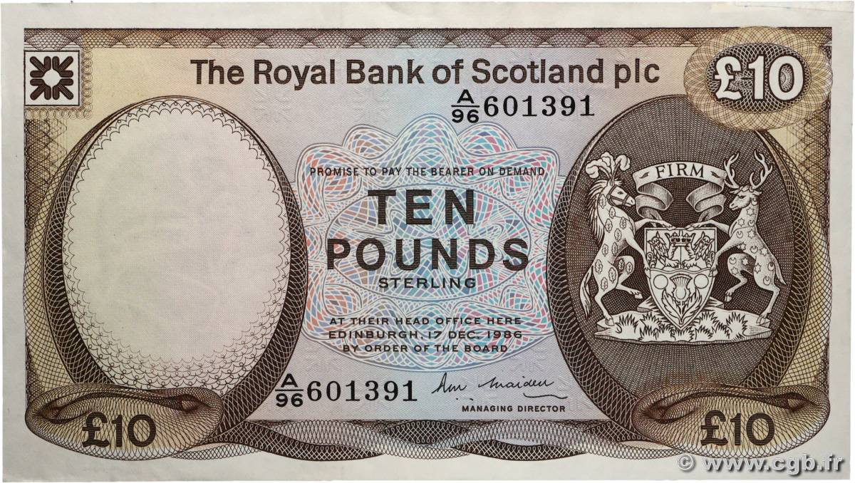 10 Pounds SCOTLAND  1986 P.343b XF