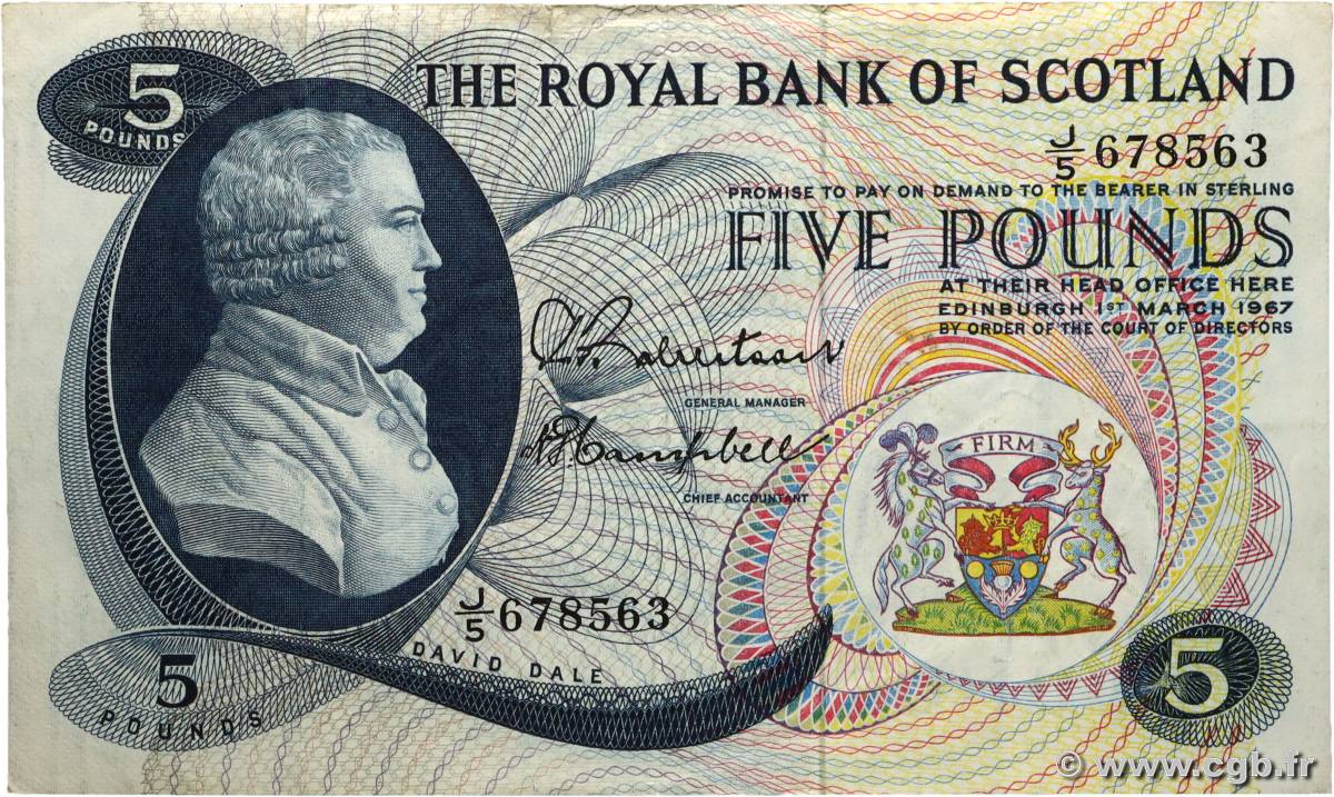 5 Pounds SCOTLAND  1967 P.328 BC+