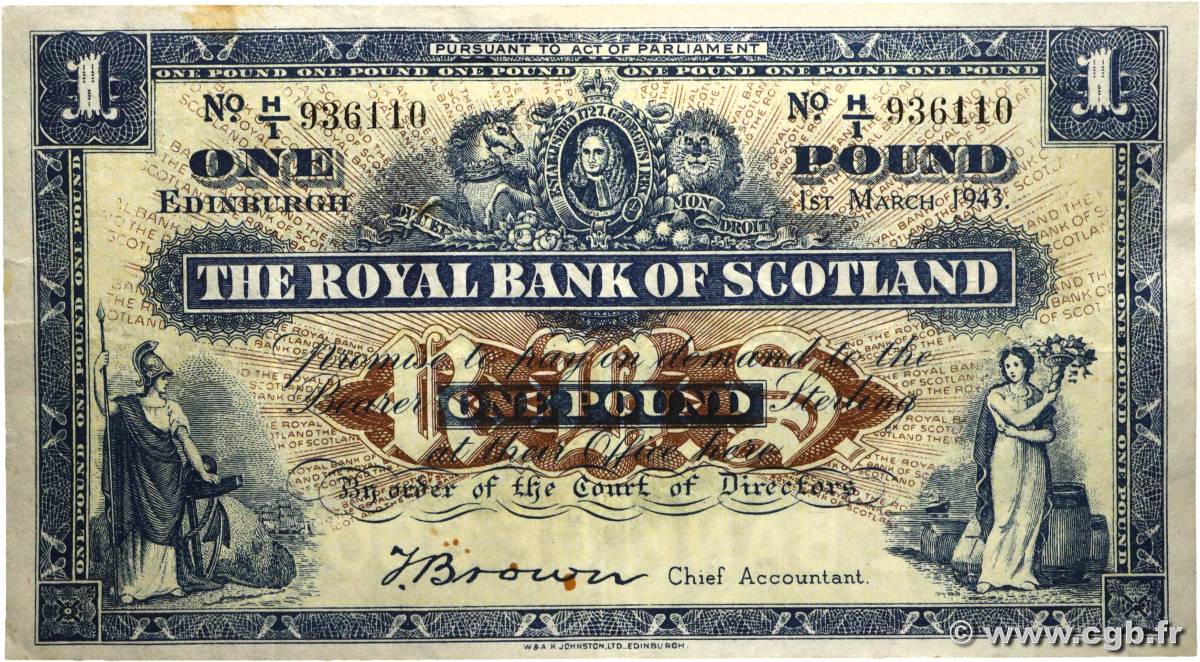 1 Pound ÉCOSSE  1943 P.322b TTB