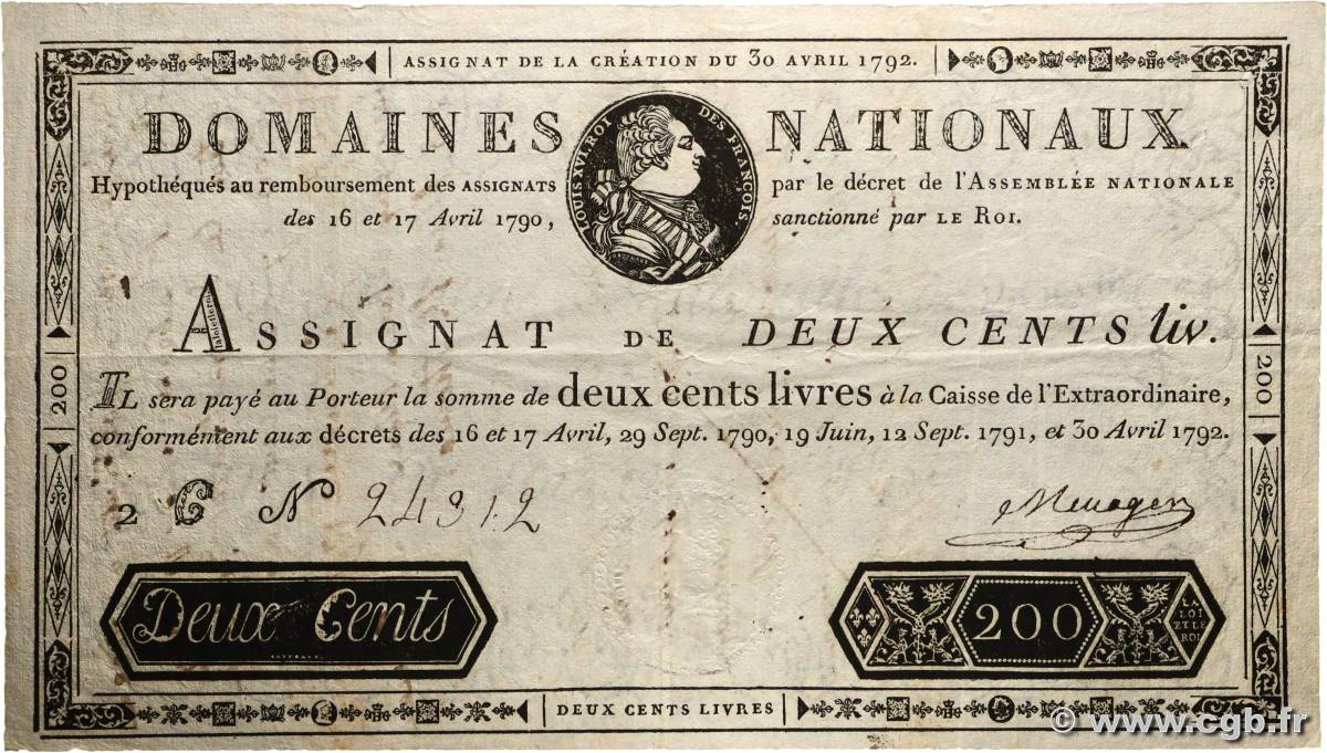 200 Livres FRANCIA  1792 Ass.29a MBC+
