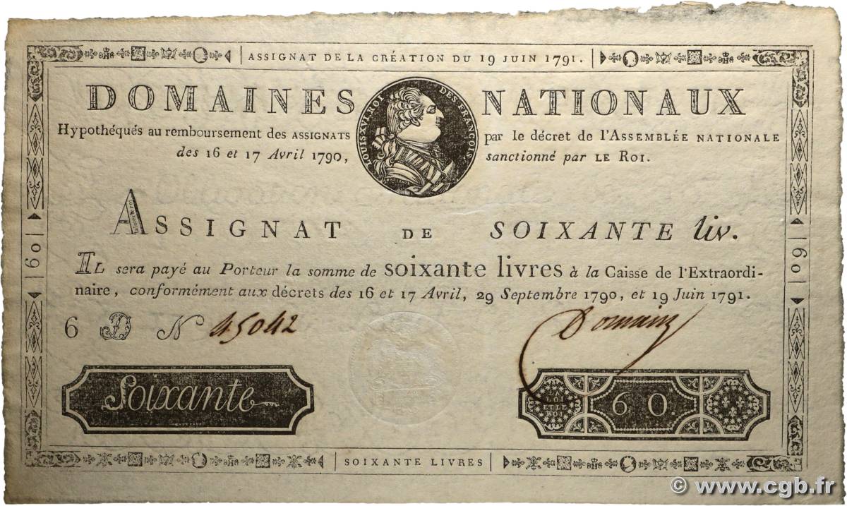 60 Livres Faux FRANCIA  1791 Ass.14f-01 SC