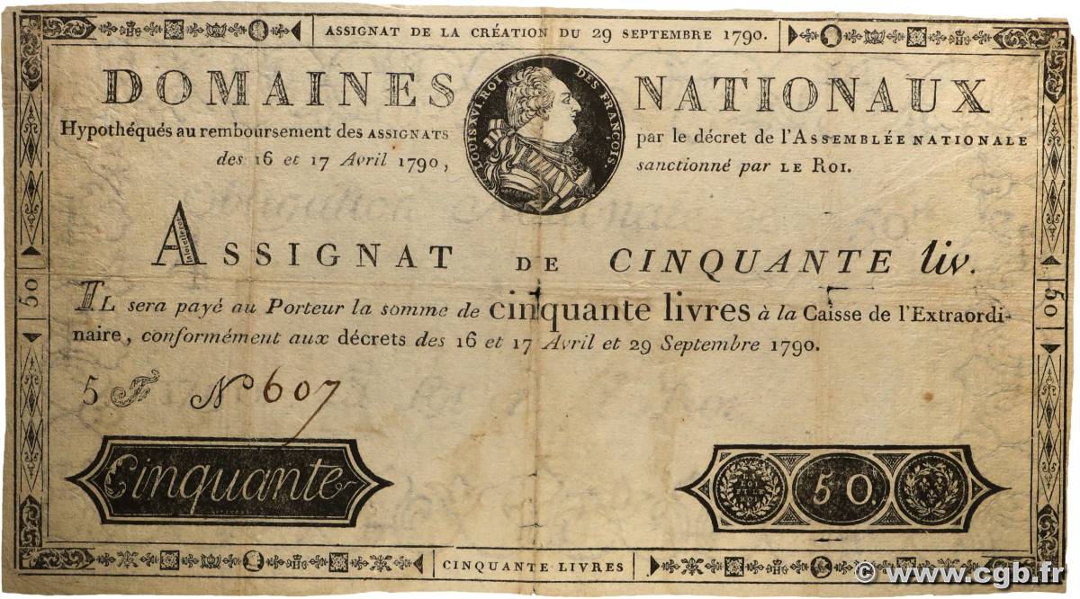 50 Livres Fauté FRANCE  1790 Ass.04a TTB