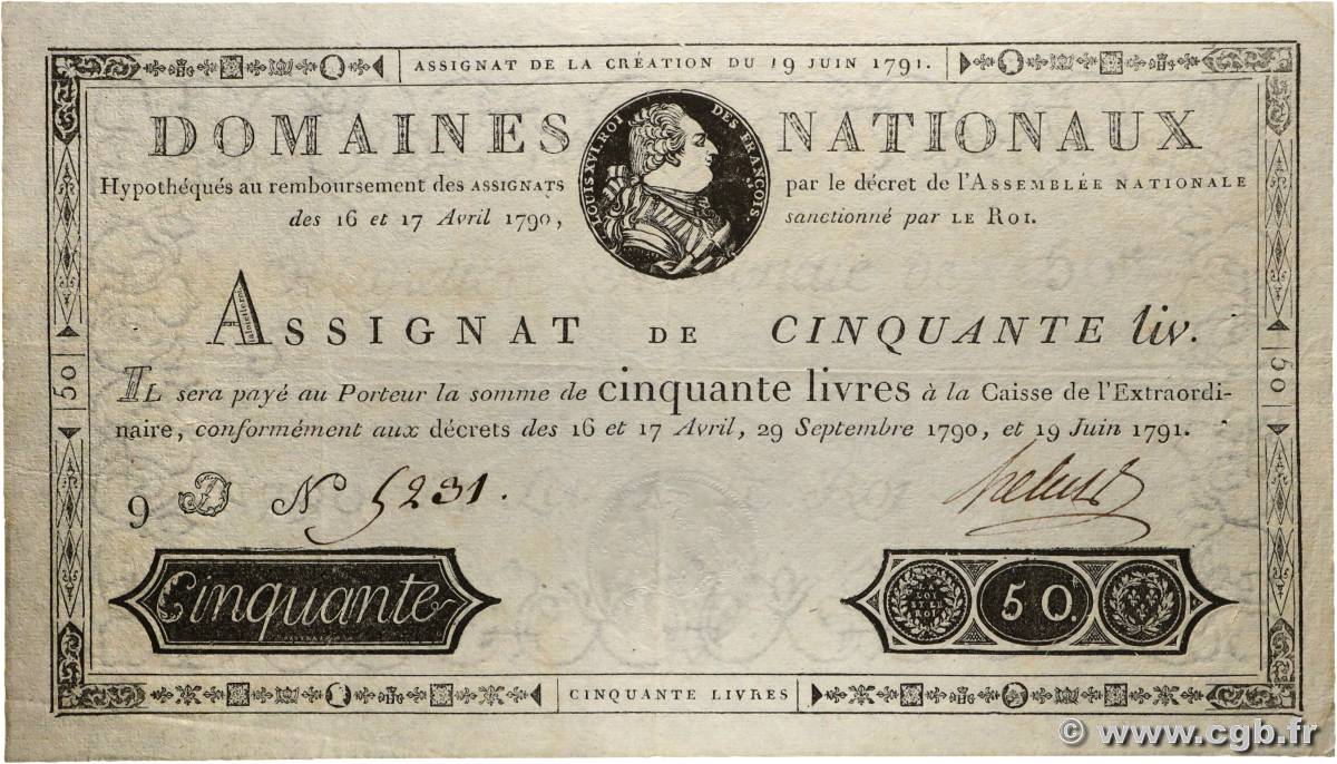 50 Livres FRANCIA  1791 Ass.13a EBC+