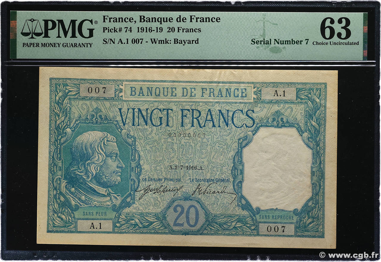 20 Francs BAYARD Petit numéro FRANCE  1916 F.11.01A1 pr.NEUF