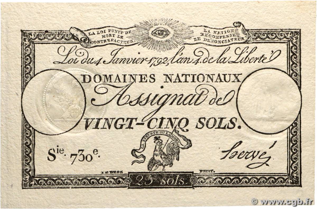 25 Sols FRANCIA  1792 Ass.25a FDC