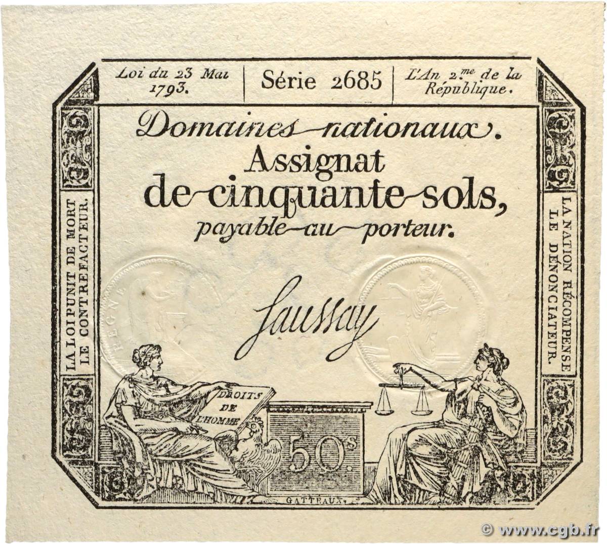 50 Sols FRANCIA  1793 Ass.42c FDC