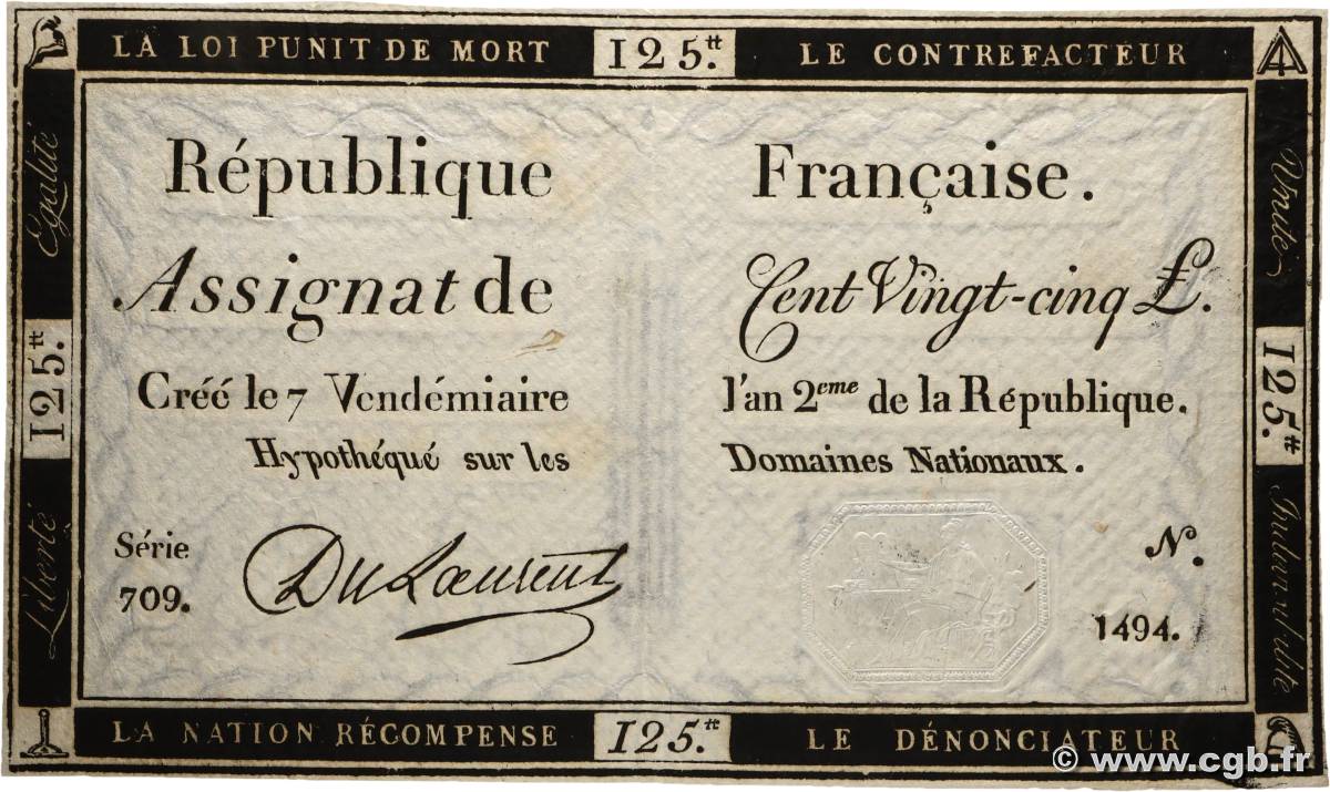 125 Livres FRANCIA  1793 Ass.44a EBC+