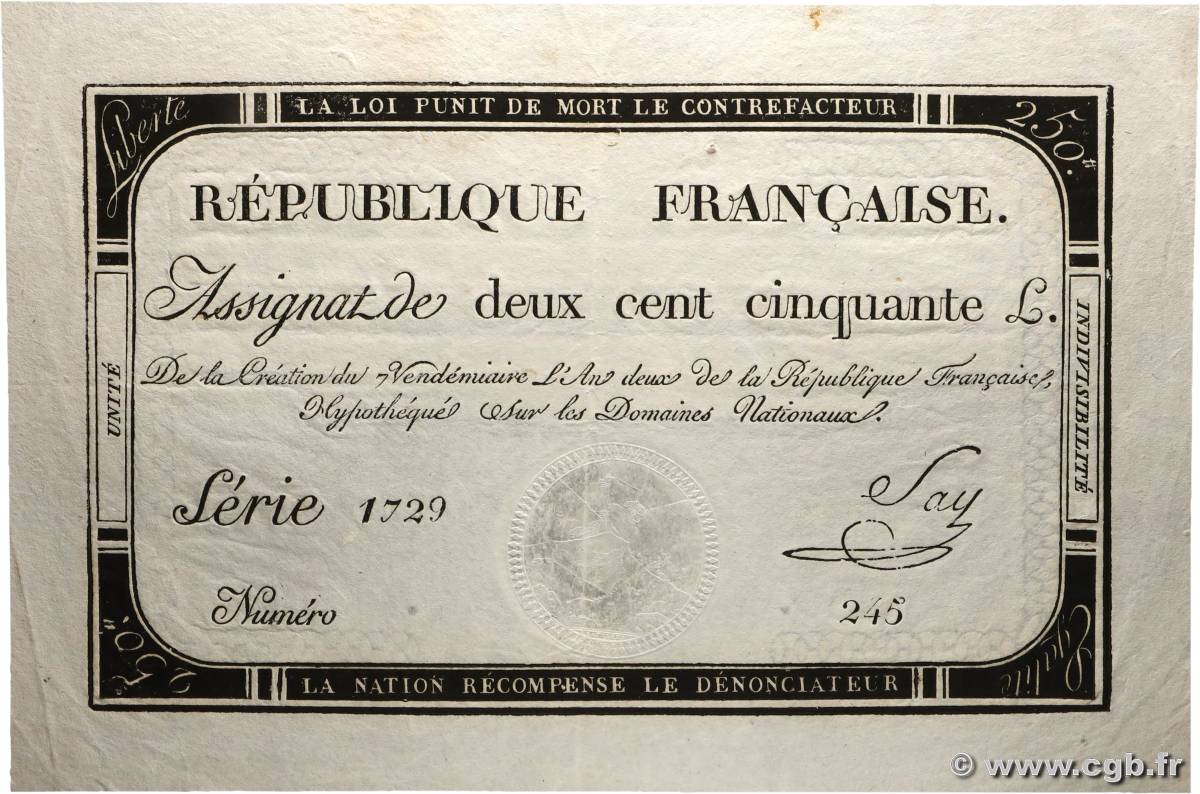 250 Livres FRANCE  1793 Ass.45a SUP+