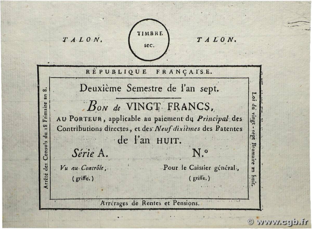 20 Francs Épreuve FRANCIA  1799 Laf.216var SC+