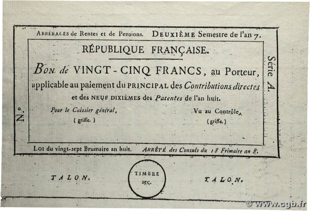 25 Francs Épreuve FRANCE  1799 Laf.217var pr.NEUF
