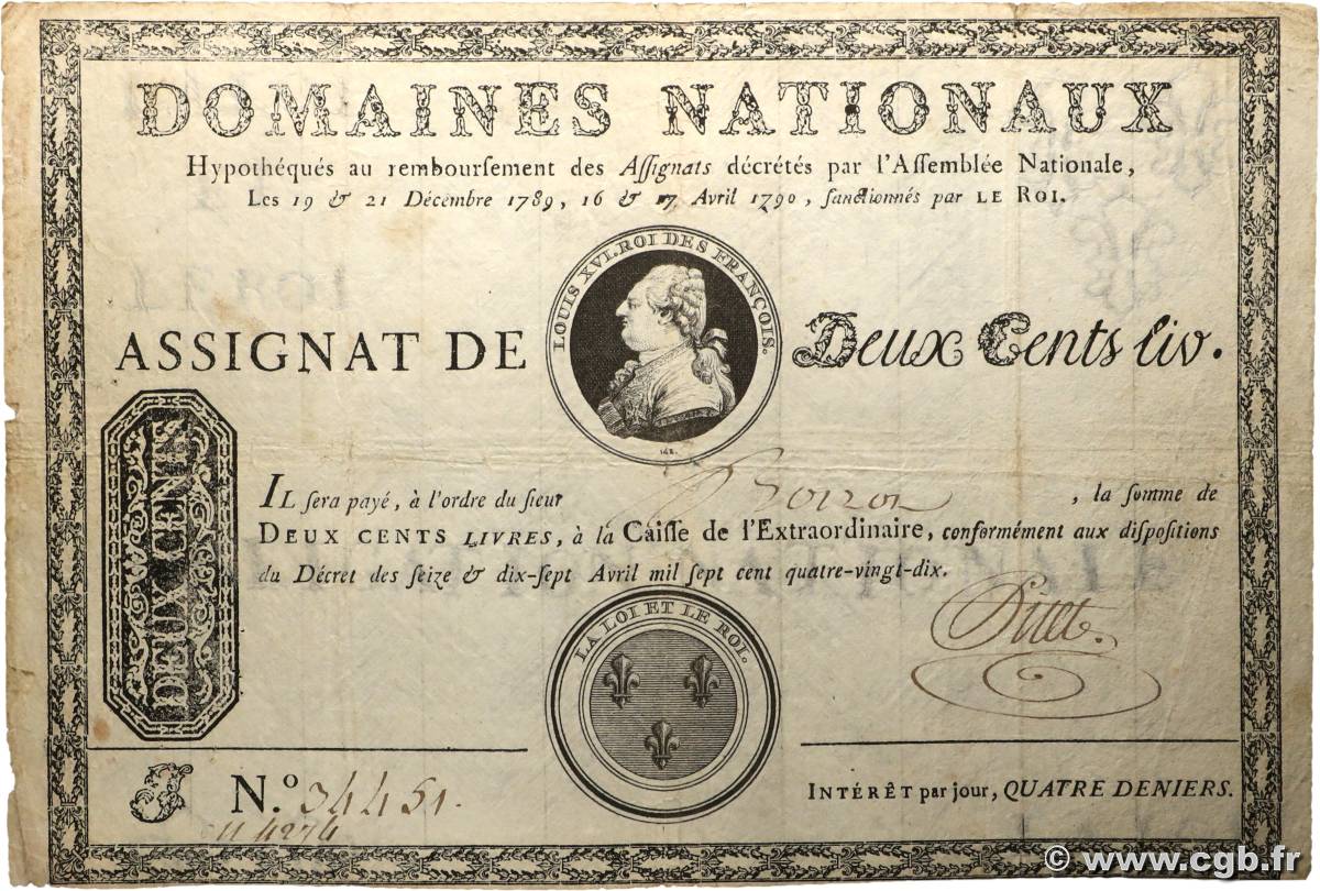 200 Livres FRANCIA  1790 Ass.01b BC+