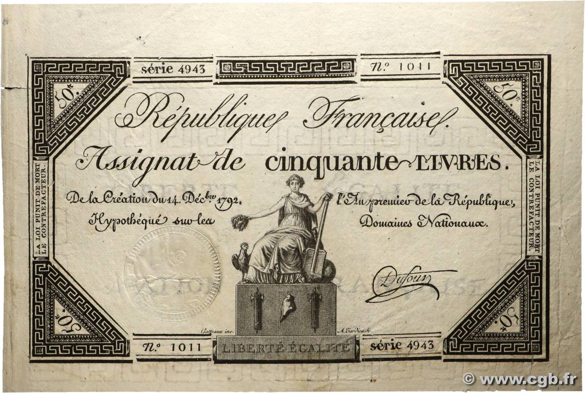 50 Livres Fauté FRANCIA  1792 Ass.39a-v1 EBC+
