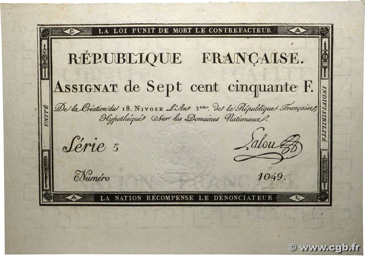 750 Francs FRANCIA  1795 Ass.49a SC
