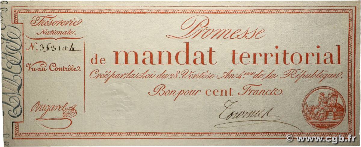 100 Francs sans série FRANCIA  1796 Ass.60a EBC+