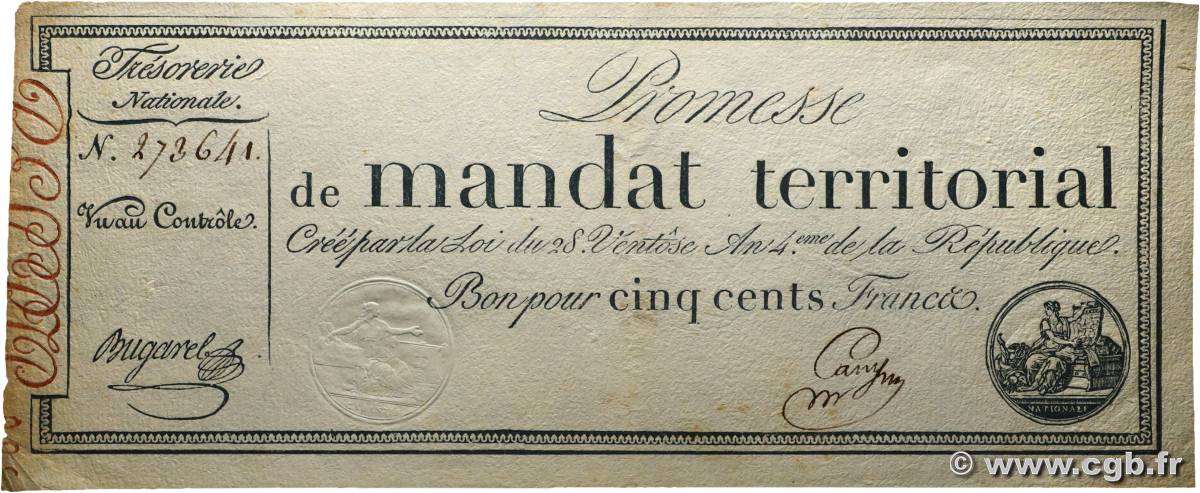 500 Francs sans série FRANCIA  1796 Ass.62a EBC