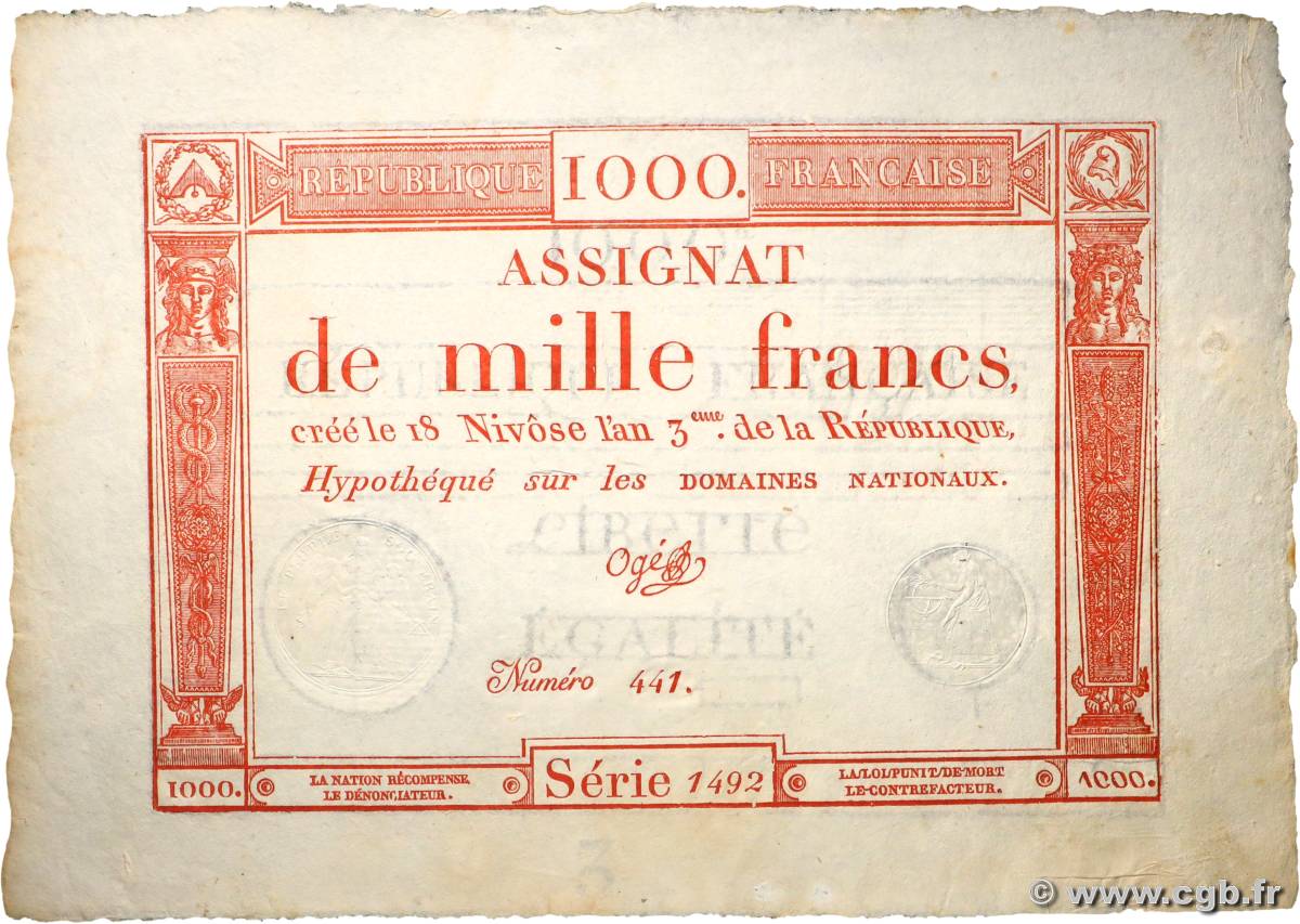 1000 Francs FRANCIA  1795 Ass.50a SC