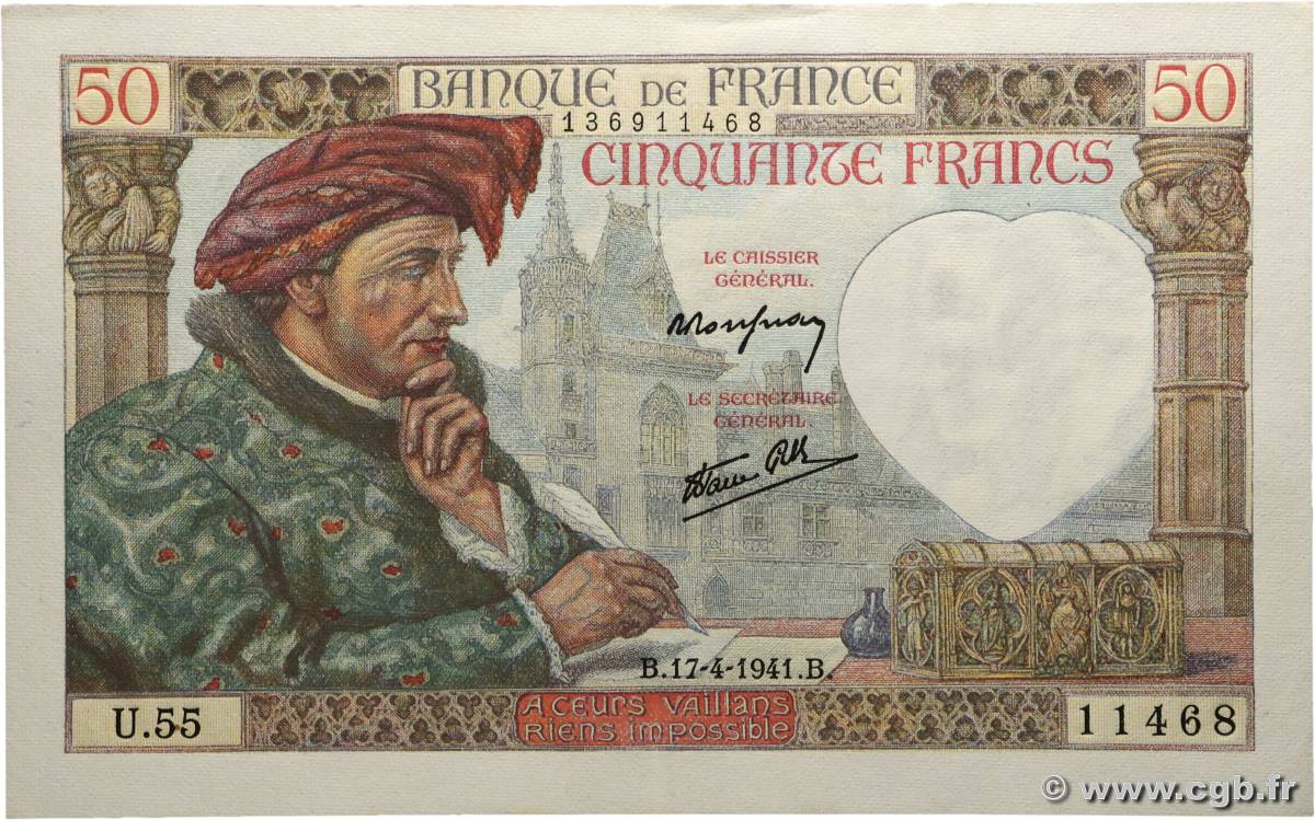 50 Francs JACQUES CŒUR FRANCIA  1941 F.19.08 EBC+