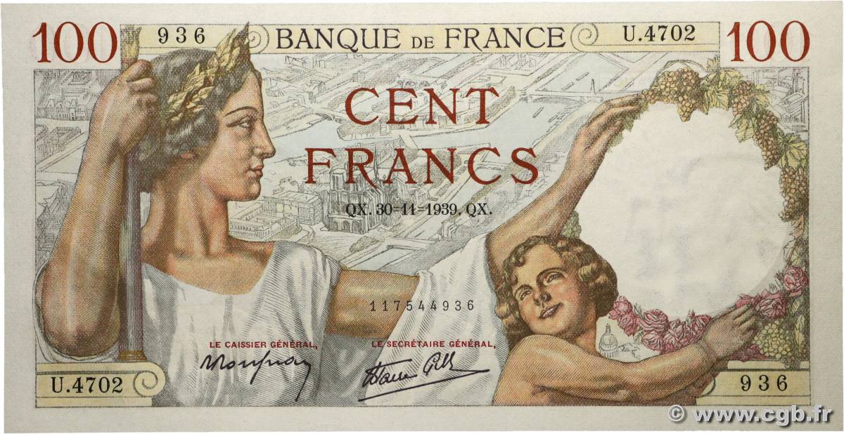 100 Francs SULLY FRANCIA  1939 F.26.16 SC+