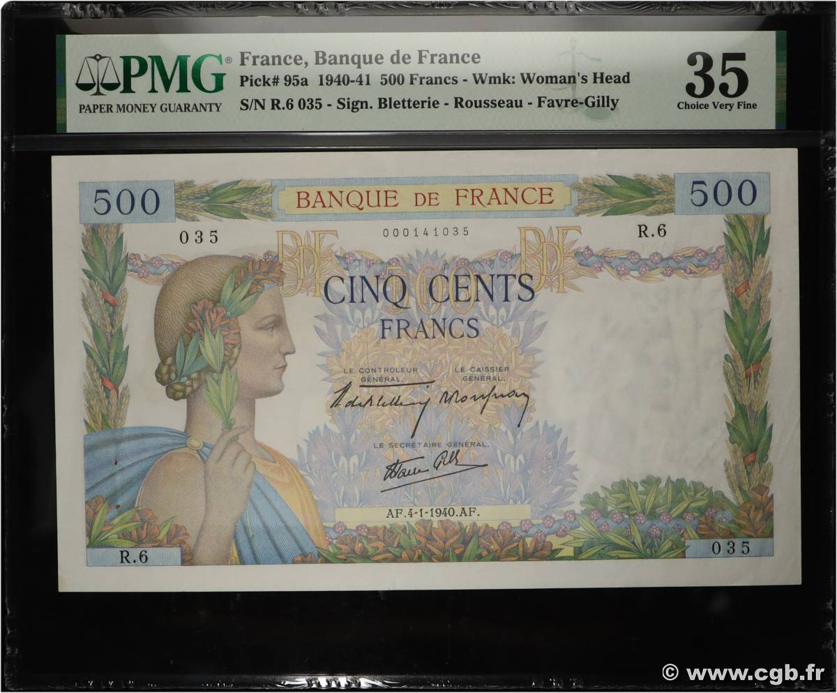 500 Francs LA PAIX FRANCIA  1940 F.32.01 MBC+