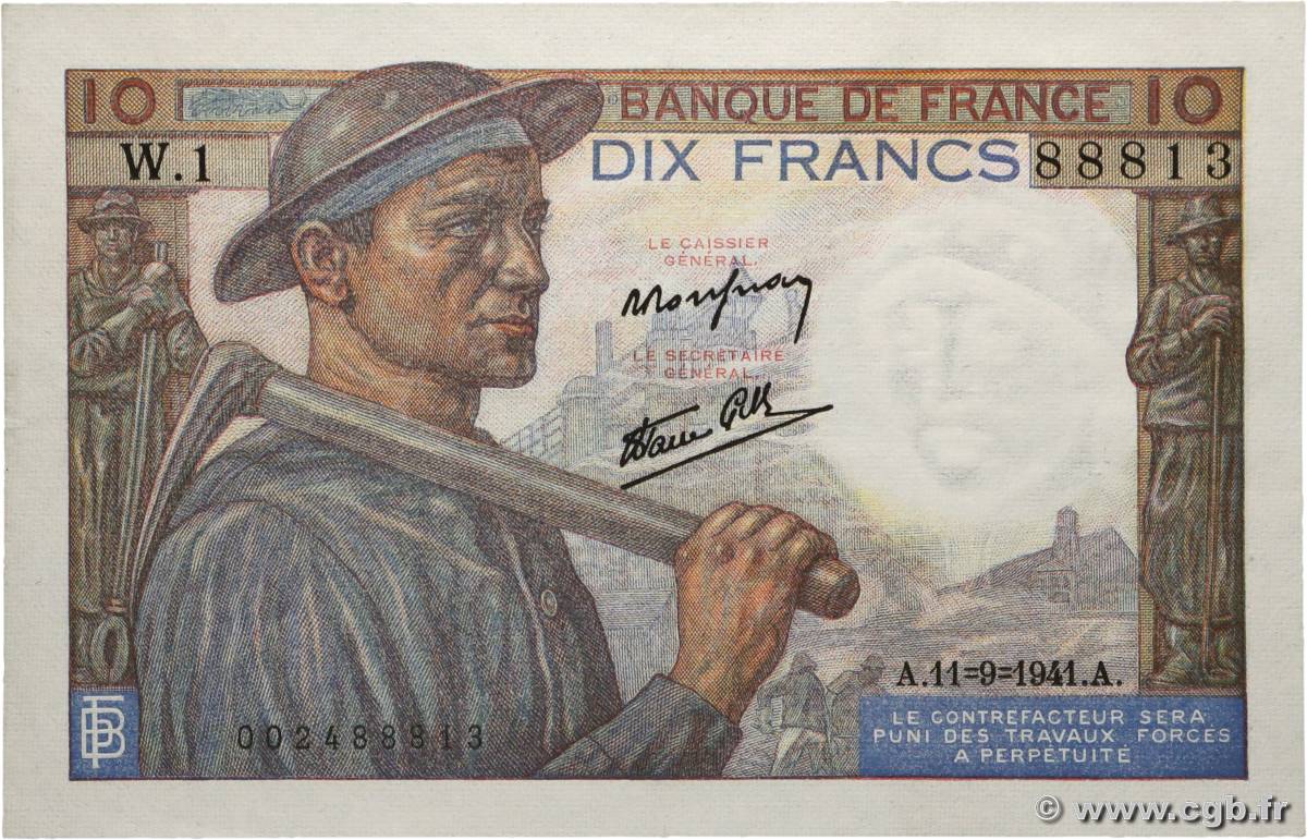 10 Francs MINEUR FRANCIA  1941 F.08.01 EBC