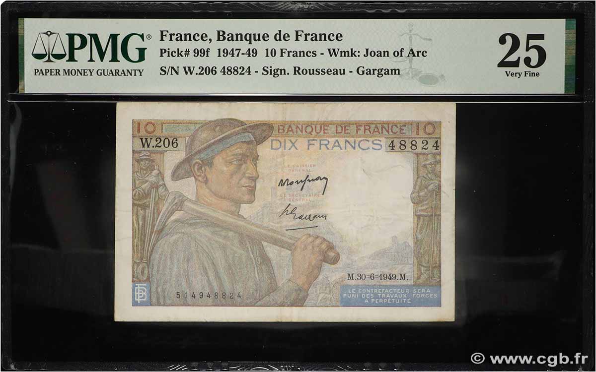 10 Francs MINEUR FRANCIA  1949 F.08.22a MBC