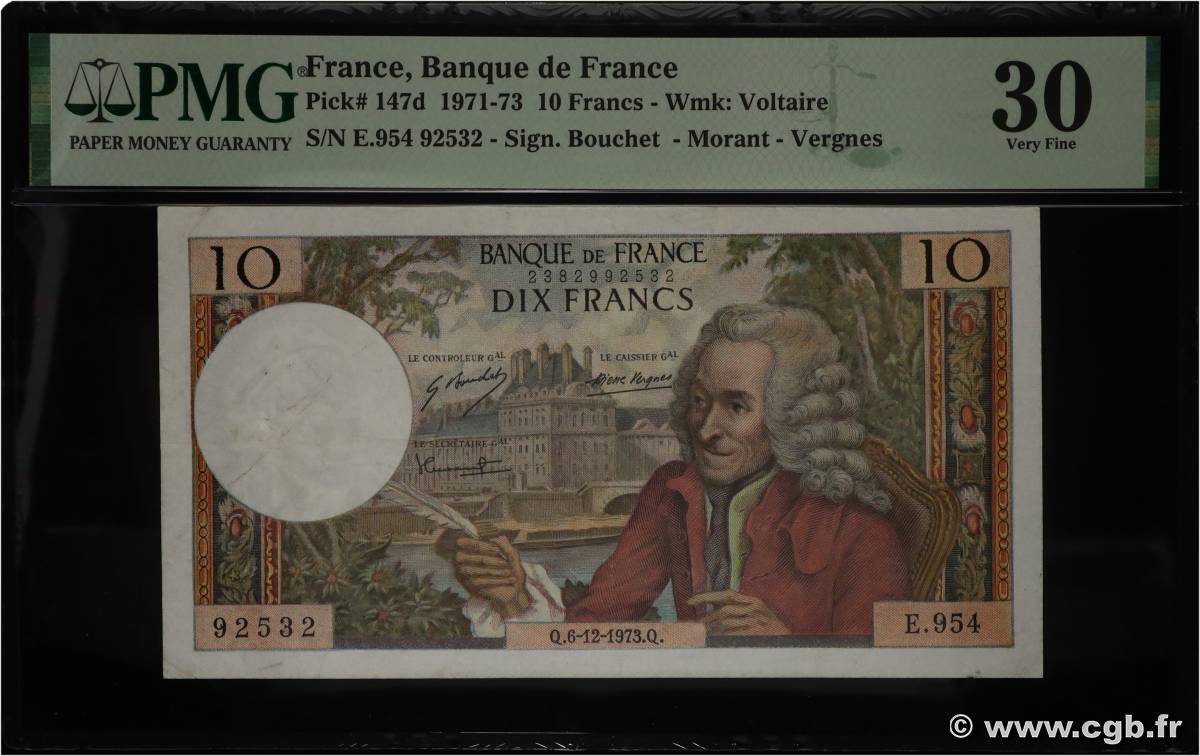 10 Francs VOLTAIRE FRANCIA  1973 F.62.65 MBC