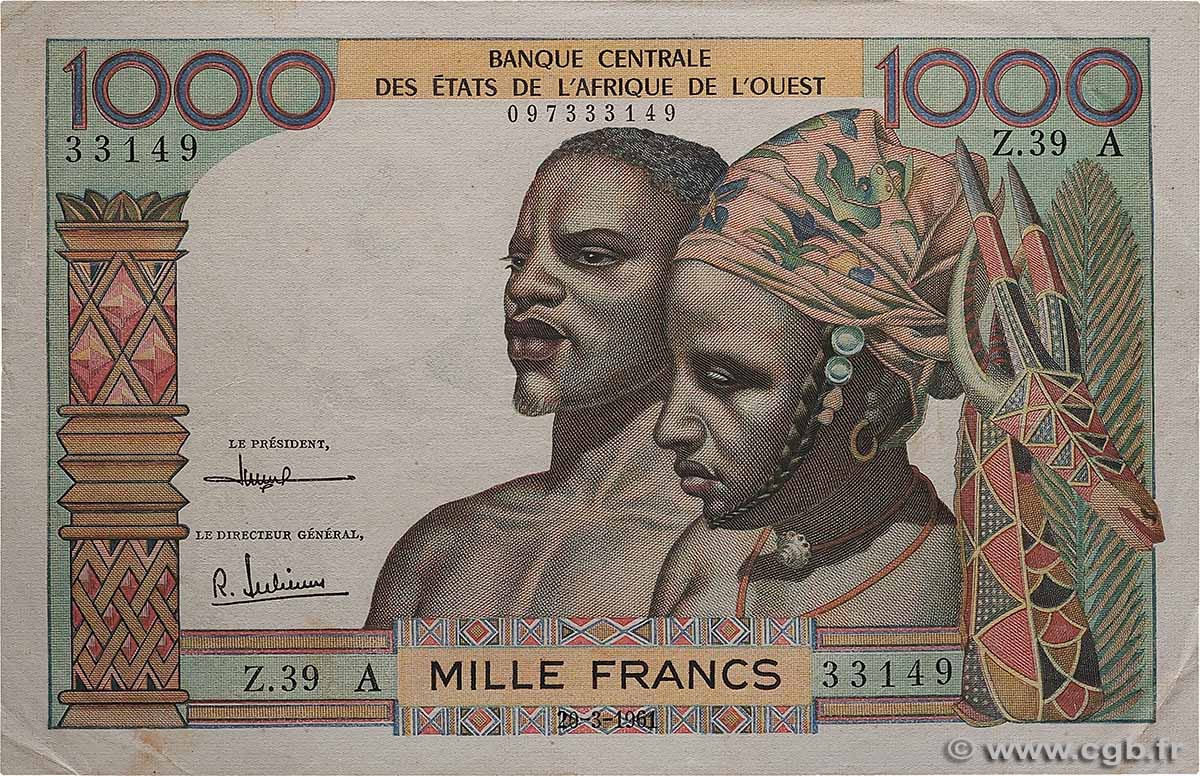 1000 Francs ÉTATS DE L AFRIQUE DE L OUEST  1961 P.103Ac SUP+