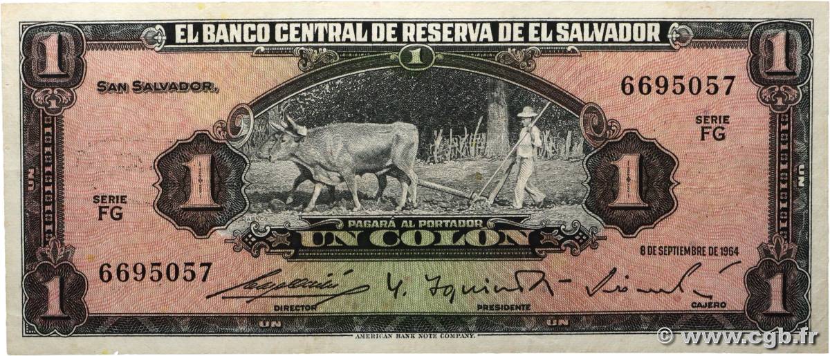 1 Colon EL SALVADOR  1964 P.105a AU