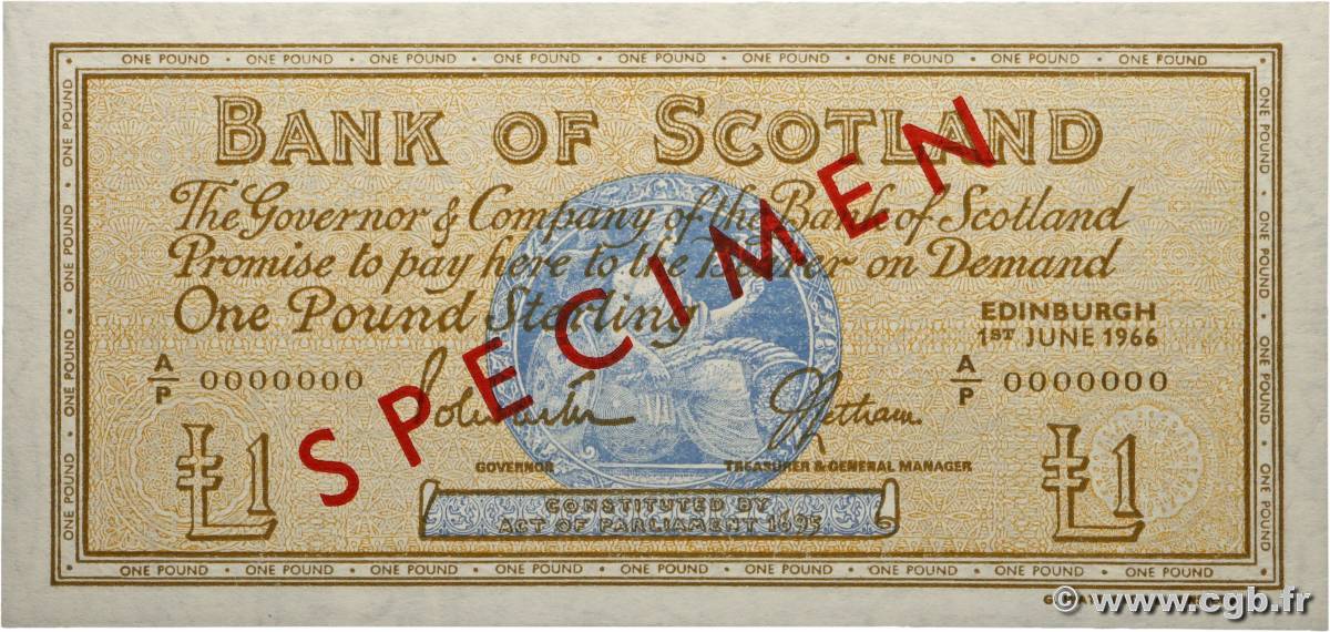 1 Pound Spécimen ÉCOSSE  1966 P.105as pr.NEUF