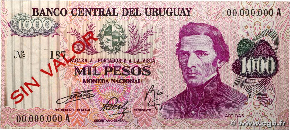 1000 Pesos Spécimen URUGUAY  1974 P.052s UNC-