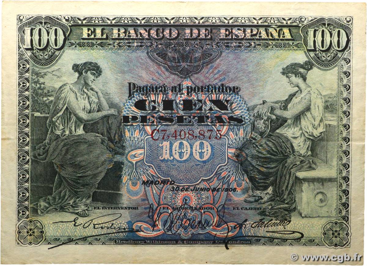 100 Pesetas SPANIEN  1906 P.059a SS