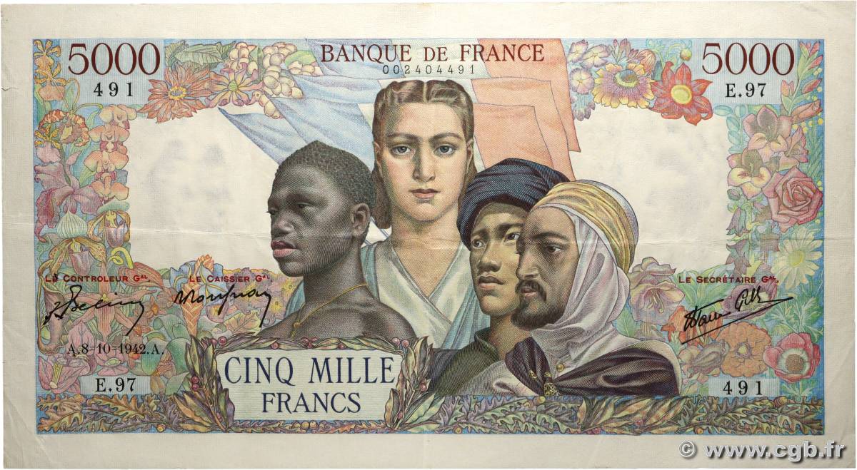 5000 Francs EMPIRE FRANÇAIS FRANCE  1942 F.47.05 TTB