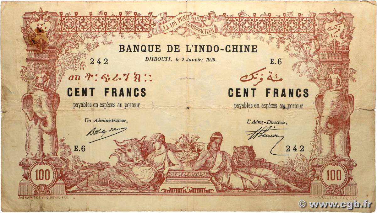 100 Francs YIBUTI  1920 P.05 RC+