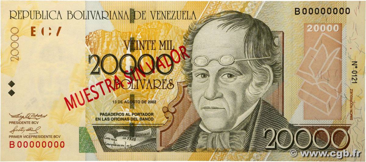 20000 Bolivares Spécimen VENEZUELA  2002 P.086bs NEUF