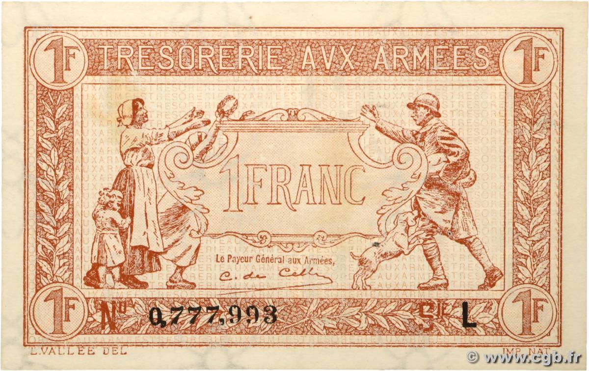 1 Franc TRÉSORERIE AUX ARMÉES 1917 FRANCE  1917 VF.03.12 SPL