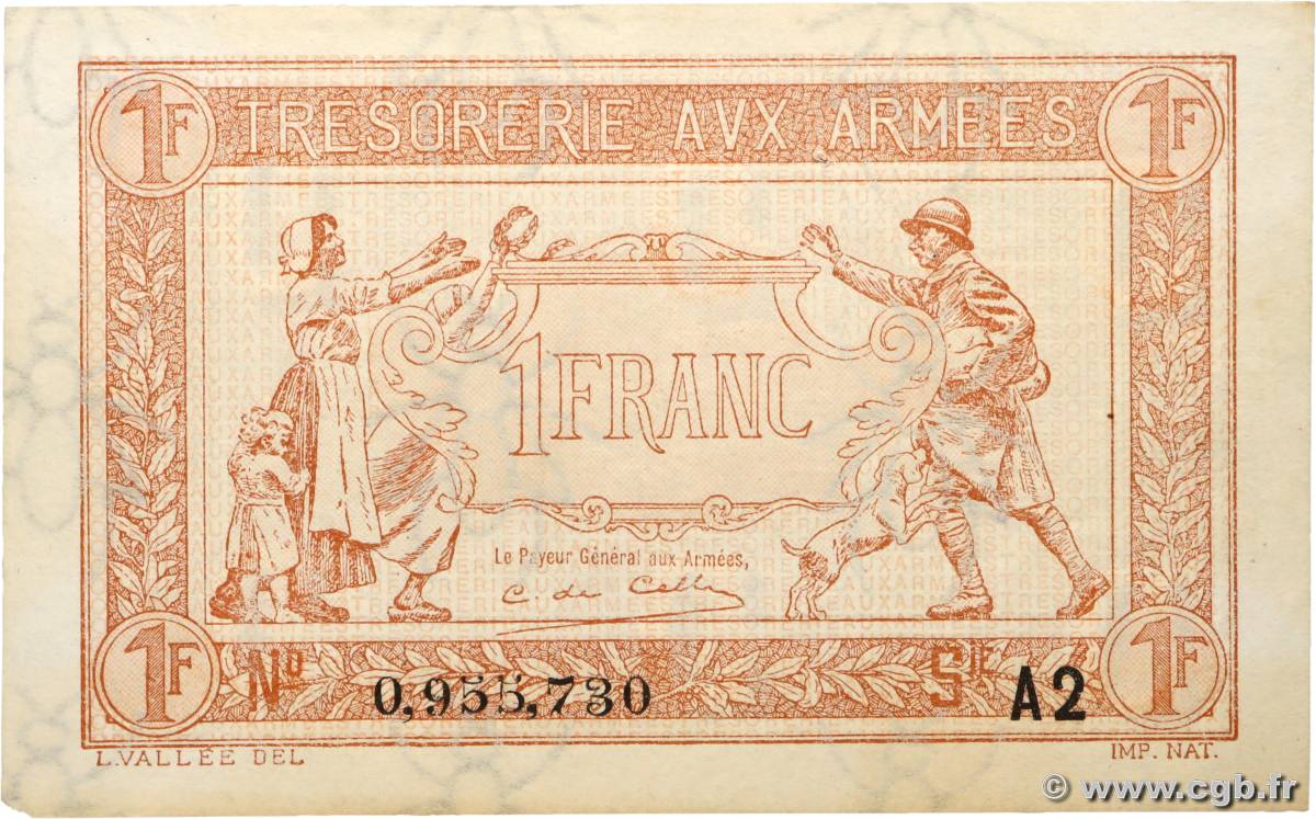 1 Franc TRÉSORERIE AUX ARMÉES 1919 FRANCE  1919 VF.04.14 pr.SUP