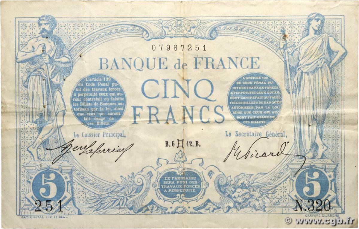 5 Francs BLEU FRANCE  1912 F.02.05 TB