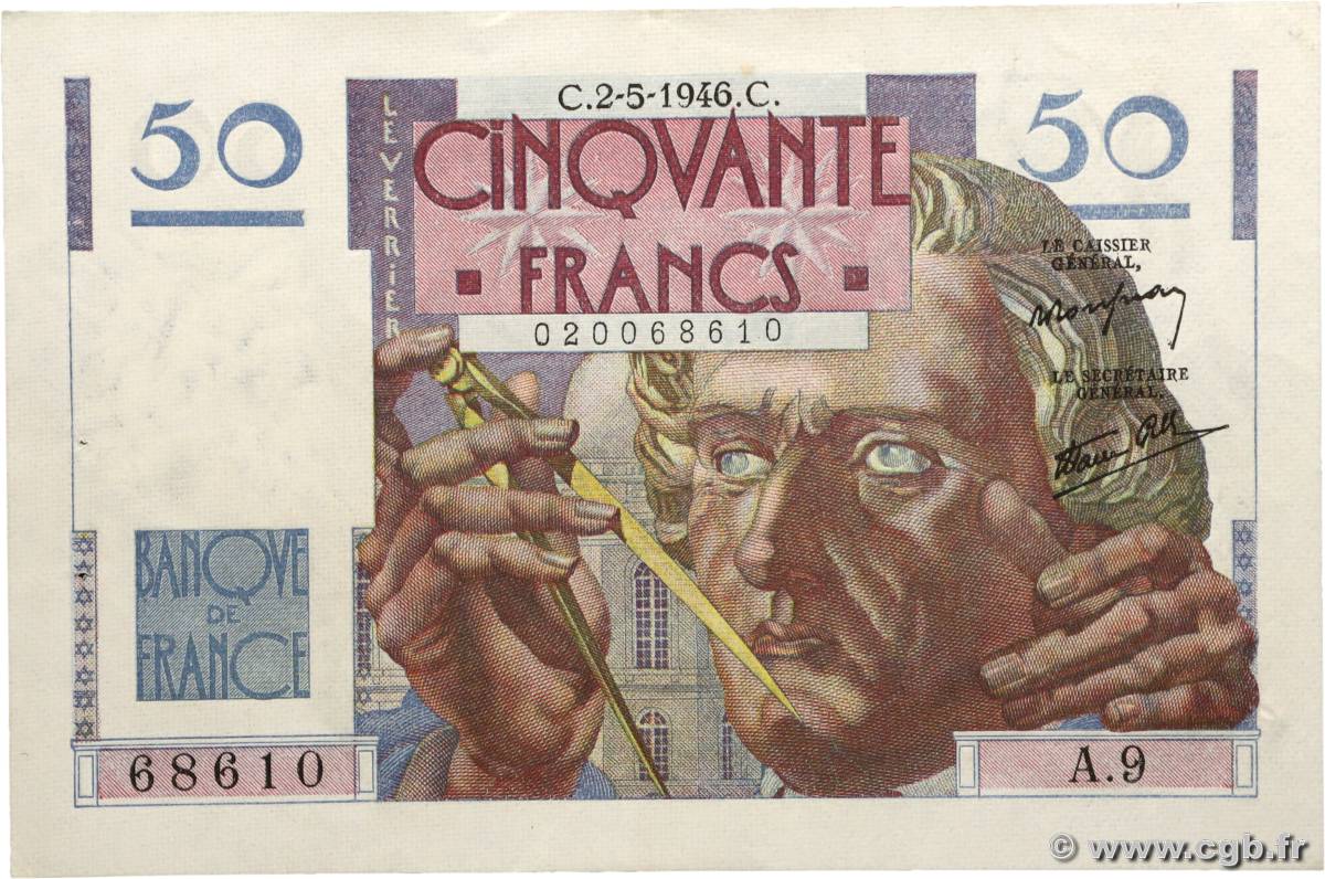 50 Francs LE VERRIER FRANCE  1946 F.20.03 SUP+