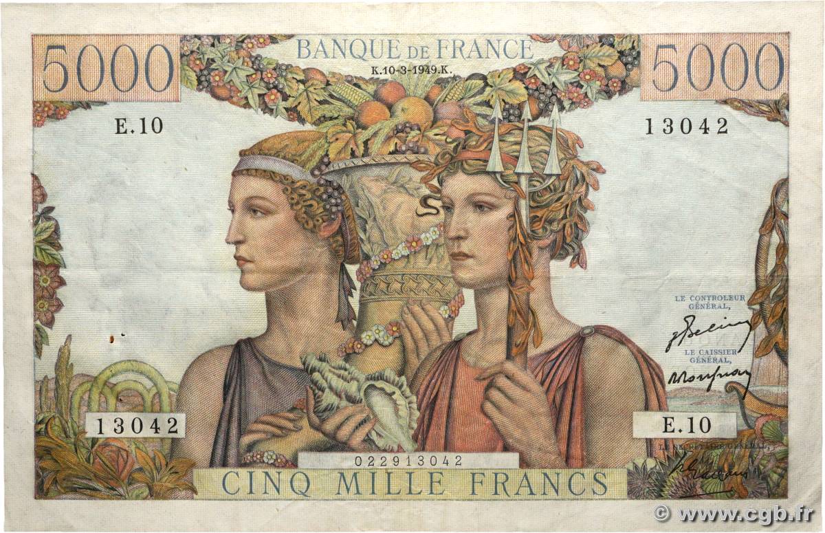 5000 Francs TERRE ET MER FRANCE  1949 F.48.01 TTB