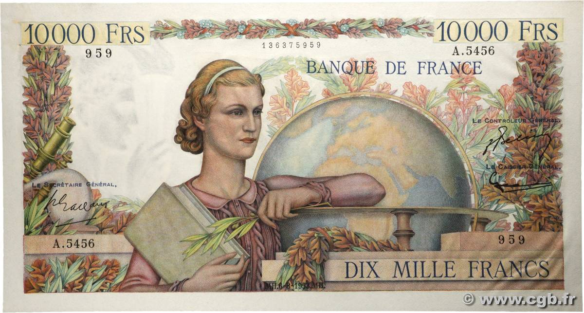 10000 Francs GÉNIE FRANÇAIS FRANCE  1953 F.50.67 SUP+