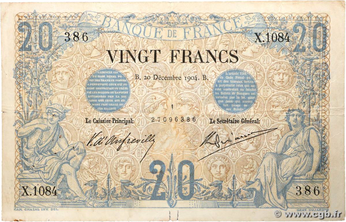 20 Francs NOIR FRANCIA  1904 F.09.03 RC+
