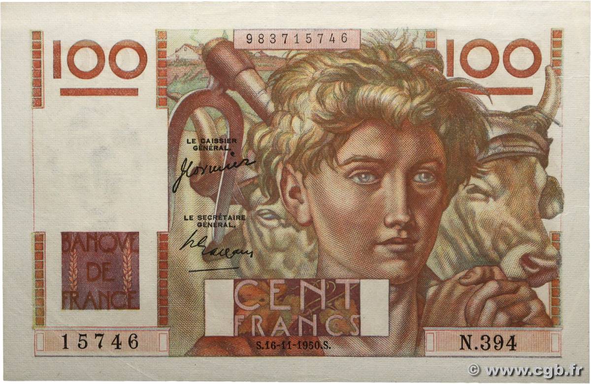 100 Francs JEUNE PAYSAN FRANCE  1950 F.28.28 SUP+