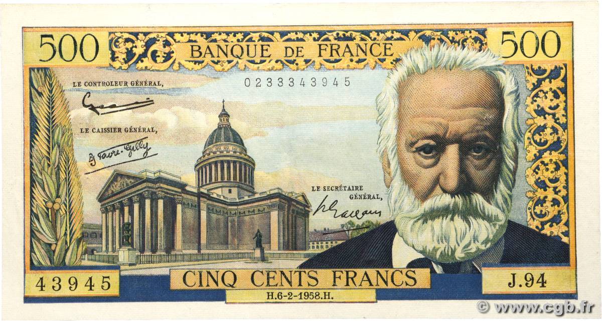 500 Francs VICTOR HUGO FRANCIA  1958 F.35.08 MBC+