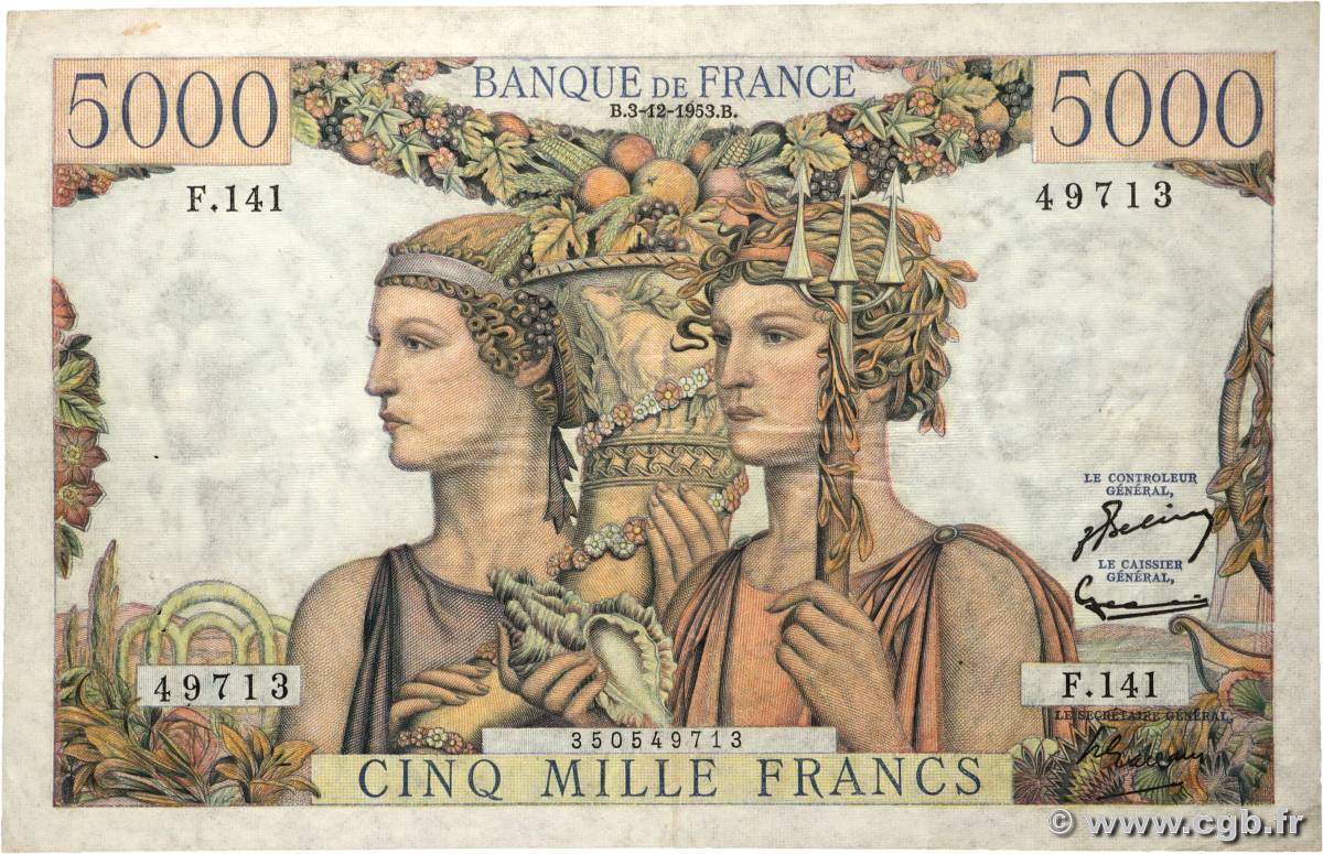 5000 Francs TERRE ET MER FRANCIA  1953 F.48.10 MBC