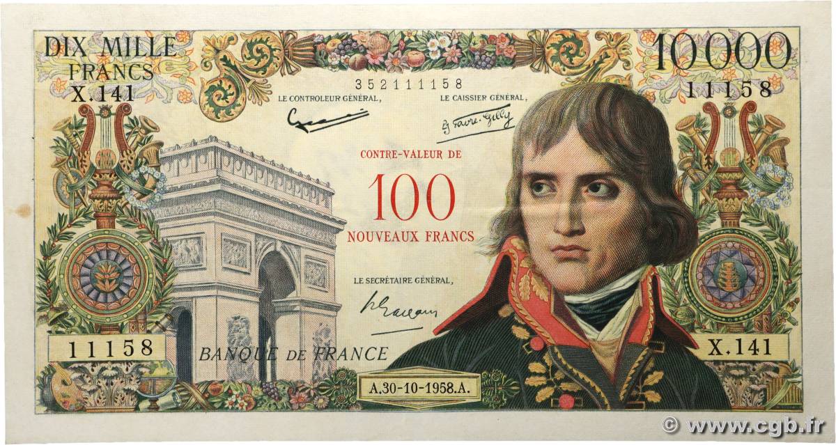 100 NF sur 10000 Francs BONAPARTE FRANCIA  1958 F.55.01 EBC