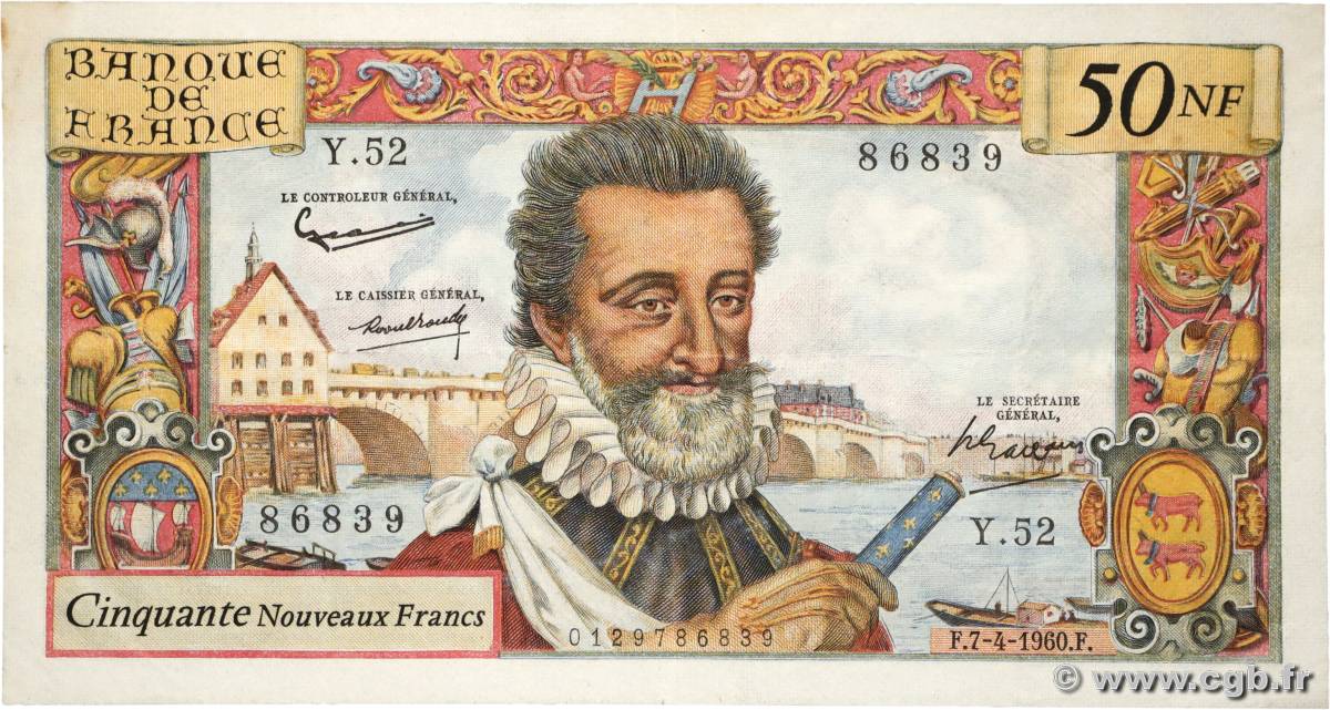 50 Nouveaux Francs HENRI IV FRANCIA  1960 F.58.05 MBC+